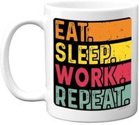 kisoyo Birthday Mug Gifts for Men Women Him Her - Eat, Sleep, Work, Repeat - Funny Happy Birthday Present Gift for Working Worker Workaholic Lovers, 11oz Ceramic Dishwasher Safe Premium Mugs