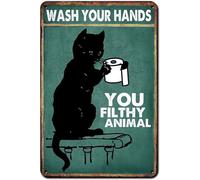 kisoyo Black Cat Decor Metal Tin Sign Cat Funny Bathroom Wall Decor Sign for Toilet,Home Decor,Restroom,Apartment,Office,8x12 Inch Vintage Cat Wall Art Signs, Gift for Cat Lovers