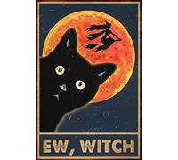 kisoyo Black Cat Eww Metal Plaque Tin Sign Witches Black Cat Wall Art Halloween Wicked Witch Halloween Art Signs For Home Wall Decor 8x12inch