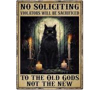 kisoyo Black Cat No Soliciting Gothic Halloween Metal Tin Sign, 12x16 Inches, Halloween Decor, Black Cat Yard Decor, Black Cat Decoration, Gifts For Family Friends Cat Lovers