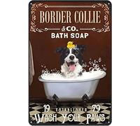 kisoyo Border Collie & Co. Bath Soap Wash Your Paws Funny Metal Sign Retro Decor Home Kitchen Bar Cafe Club Cave Wall Decor Dog Tin Sign 8x12 Inch