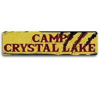 kisoyo Camp Crystal Lake Sign 16x4 Inch - Vintage Style Metal Wall Decor, Retro Camping Tin Sign for Outdoor Enthusiast, Horror Movie Collectible, Home and Garden Accent, Easy Mounting