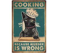 kisoyo Cat Cooking Sign Vintage Tin Sign for Bathroom Wall Decor 12x16inch