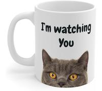 kisoyo Cat Mug “I'm Watching You - Humorous Coffee Mug with Intense British Shorthair for Cat Lovers