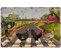 kisoyo Chicken Decorations for Yard Chicken Walking in The Street Rooster Wall Decor Home Bar Shop Decorations Coffee Vintage Metal Sign Gift 12x16 inch