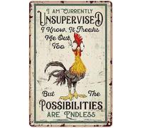 kisoyo Chicken Metal Signs Vintage Chicken I Am Currently Unsupervised Rooster Decor For Vintage Metal Tin Sign for Farmhouse Home Garden Parlor Living Room Courtyard Wall Decor 8x12 Inch