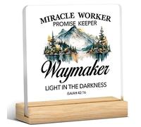 kisoyo Christian Gifts Waymaker Bible Verse Quote Clear Desk Decorative Sign Miracle Worker Promise Keeper Religion Acrylic Plaque With Wooden Stand 4x4 Inch Sign Home Desk Decor