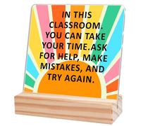 kisoyo Classroom Signs,Classroom Decor In This Classroom You Can Take Your Time Acrylic Desk Plaque Sign with Wooden Stand for School College Classroom Shelf Table Decor 4x4 Inch