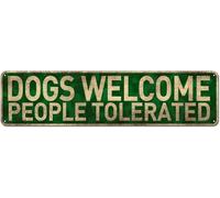 kisoyo Dogs Welcome People Tolerated - 16x4 Inch Funny Welcome Sign Novelty Plaque for Dog Lovers & Pet Owners