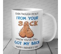 kisoyo Even Though I'm Not from Your Sack Fathers Day Mug Present Happy Fathers Day Gift Funny Step Dad Ball Sack