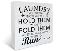 kisoyo Farmhouse Laundry Room Wooden Box Sign Rustic Style Laundry You Gotta Know When to Hold Them Wood Block Tabletop Sign Decorative Desk Sign Decor for Home Shelf 7x7 Inches