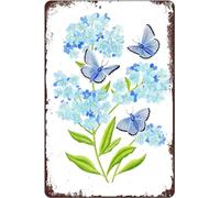 kisoyo Forget Me Not And Blue Butterflies Tin Sign Vintage Cave Bar Home Wall Decor For Garden Kitchen Garage Bathroom Decor Coffee Bar Home Decor Butterfly Retro Poster Plaque Tin Signs 12x16 Inch