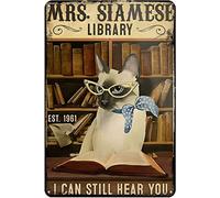 kisoyo Funny Metal Sign Siamese Cat Library Tin Sign Vintage Home Kitchen Bar Cafe Club Cave Wall Decor Cat tin Sign 12x16 Inch