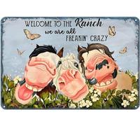 kisoyo Funny Metal Tin Sign Welcome to The Ranch We are All Crazy Butterfly Horse Rustic Decor Home Farm Kitchen Bar Ranch Cafe Club Cave Wall Decor Horse Tin Sign 12x16 Inch