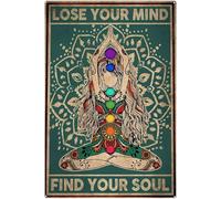kisoyo Funny Metal Tin Signs Lose Your Mind Find Your Soul Yoga Signs, Yoga Wall Art, Yoga Pose Print, Yoga Decor, Chakra Signs, Yoga Lover Metal Sign For Home 12x16Inch
