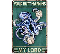 kisoyo Funny Octopus Bathroom Decor,Octopus Bathroom Wall Art,Octopus Your Butt Napkins My Lord Vintage Poster Tin Sign for Toilet Washroom Gifts Best Farmhouse Gift 12x16 inch