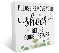 kisoyo Funny Please Remove Your Shoes Before Going Upstairs Wooden Box Sign Rustic Farmhouse Wood Box Sign Art Home Office Living Room Shelf Desk Decoration 7x7 Inches Present