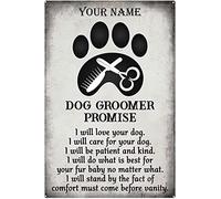 kisoyo Funny Tin Signs Custom Your Name Signs, Grooming Salon Decor, Dog Vintage Signs, Dog Grooming Salon Wall Art, Dog Groomer Promise Signs Tin Signs for Bathroom 8x12inch