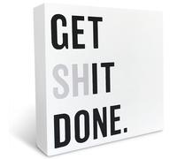 kisoyo Get Shit Done Wood Block Plaque Box Sign Desk Decorations for Home Bedroom Living Room Office Desk Shelf Table Decor 7x7 Inch