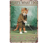 kisoyo Golf Decor Bathroom Golf Art Prints Cat Playing Golf I Play Golf and I Know Things Poster Best Gifts for Golf Lovers Metal Sign 8x12 inch