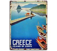 kisoyo Greek Island Travel Ads,Tin Signs Bar Poster College Apartment Wall Decor Signs Living Room Decor 12x16 Inch