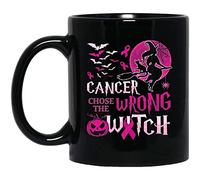 kisoyo Halloween Cancer Choose The Wrong Witch Funny Ceramic Coffee Mug - Breast Cancer Awareness Funny Ceramic Coffee Mug - 11oz