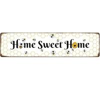 kisoyo Home Sweet Home Metal Tin Sign Positive Quote Wall Art Decoration Inspirational Bee Painting Home Farmhouse Kitchen Living Room Bedroom Bathroom Coffee Corner Decor Novelty Gift 16x4 Inch