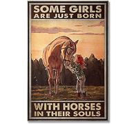 kisoyo Horse And Girl Metal Tin Sign,Some Girls Are Just Born With Horses In Their Souls Room Metal Wall Decoration Retro Bar Sign Kitchen People Cave Living Room Decoration Gift 8x12 Inch