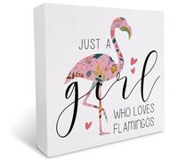 kisoyo Just A Girl Who Loves Flamingos Wooden Box Sign Desk Decor Funny Flamingo Wood Block Plaque Box Sign for Flamingo Lovers Girls Room Home Bedroom Bathroom Shelf Table Decoration 7x7 Inch