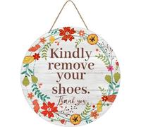 kisoyo Kindly Remove Your Shoes Sign, Please Take Off Your Shoes No Shoes House Door Sign Rustic Round Hanging Wood Sign, for Indoor Outdoor Home Decoration 8"x8"