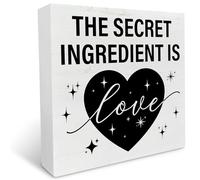 kisoyo Kitchen Table Decor Wooden Box Sign, Kitchen Decor for Counter Dining Room Table Cabinet Decoration, Kitchen Gifts for Mom Women Men, The Secret Ingredient Is Love 5x5 Inch