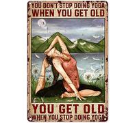 kisoyo Lakeside Yoga Girl Retro Metal Tin Sign, When You Are Old, You Will Not Stop Doing Yoga Room Sign Aluminum Metal Home Bar Cafe Farm Room Metal Poster Wall Decoration 12x16 Inch