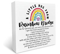 kisoyo Memorial Gifts for Lose of Dog Cat, Pet Cat Sympathy Gifts Dog Remembrance Gifts, A Little Hug from Rainbow Bridge, Dog Memorial Desk Decor Cat Sympathy Wooden Box Sign 5x5 Inch