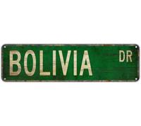 kisoyo Metal Sign BOLIVIA DR Vintage Signs Retro Tin Signs Art Plaque Aluminum Sign for Bedroom Kitchen Garden Wall Bar Club Coffee Hanging Sign Home Decor 4x16 Inch