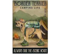 kisoyo Metal Sign Border Terrier Camping Life Retro Decor Art Sign Home Kitchen Bar Cafe Club Cave Wall Decor Vintage Tin Sign 8x12 Inch