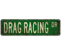 kisoyo Metal Sign DRAG RACING DR Vintage Signs Retro Tin Signs Art Plaque Aluminum Sign for Bedroom Kitchen Garden Wall Bar Club Coffee Hanging Sign Home Decor 4x16 Inch