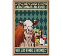 kisoyo Metal Sign Hereford Cow and Wine Vintage Decor Art Sign Home Kitchen Bar Cafe Club Cave Wall Decor Retro Tin Sign 8x12 Inch