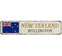 kisoyo Metal Sign New Zealand-Wellington' Wall Decor Tin Signs for Porch Pubs Club Men National Country Souvenir Road Art Poster Gift for Lounge 4"x16"