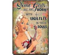 kisoyo Metal Sign Some Girls are Just Born with Ukuleles in Their Souls Vintage Decor Art Sign Home Kitchen Bar Cafe Club Cave Wall Decor Ukuleles Tin Sign 8x12 Inch