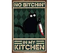 kisoyo Metal Signs for Kitchen Cat Metal Sign Funny Cat Metal Sign No Bitchin in My Kitchen Vintage Cat Metal Sign Kitchen Decor Funny Cat Home Decor Cat Lovers Gift 12x16inch