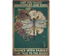 kisoyo Metal Signs Funny Vintage Dragonfly Sign - May You Touch Dragonflies and Stars Dance with Fairies and Talk to The Moon Dragonfly Art Print Home Wall Art Metal Signs 8x12 Inch