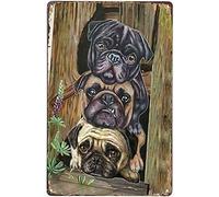 kisoyo Metal Signs Vintage Aluminum Cute Baby Three Pugs For Home Coffee Garden Bedroom Wall Decor 8x12 Inches
