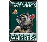kisoyo Metal Tin Sign Vintage Angels Don't Always Have Wings Sometimes They Have Whiskers Tortoiseshell Cat Mural for Home, Living Room, Garden, Bedroom, Office, Cafe Wall Decor 8x12 Inch