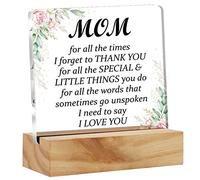 kisoyo Mother Gift Grateful Mom Gifts From Daughter Son, Mom Thank You I Love You Desk Decor Acrylic Desk Plaque Sign With Wood Stand Home Office Desk Sign Keepsake Present