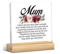 kisoyo Mum Gift From Daughter Son, Thank You Appreciation Gift for Mom, Mother Gift for Birthday Christmas Mother's Day, Mum Acrylic Desk Plaque Sign Keepsake (with Wooden Stand)