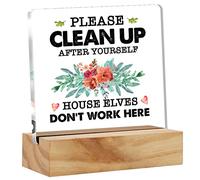 kisoyo Please Clean up After Yourself Desk Decor Acrylic Desk Sign Acrylic Plaque Home Office Desk Shelf Decoration 4x4 Inch