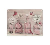 kisoyo Retro Metal Tin Sign Farmhouse Pink Flower Bathroom Decor Wall Art Rustic Floral Cardinal Fashion Bathroom Pictures Country Wall Art Home Parlor Garden Courtyard Wall Decor 12x16 Inch