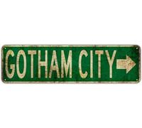 kisoyo Retro Metal tin Sign Gotham City with Right Arrow Decor Wall Street Rustic Vintage Retro Metal Sign Home Cave Garage bar Wall Decoration Vintage Metal Sign 16x4 Inch