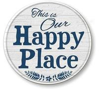 kisoyo Round Metal Tin Sign Rustic Wall Decor This is Our Happy Place Wreath Sign Wall Hanging Plaque Farmhouse Parlor Home Garden Porch Wall Decor 12x12inch