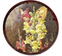 kisoyo Round Metal Tin Sign The Snapdragon Fairy Cicely Mary Barker Flower Fairies Vintage Wall Art Nursery Decor Fairy Print Home Decor Novelty Bedroom Courtyard Decoration Sign 12x12 Inch